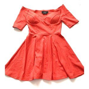 Nasty Gal Women's Dress Size M Orange Off the Shoulder Skater Mini Flare